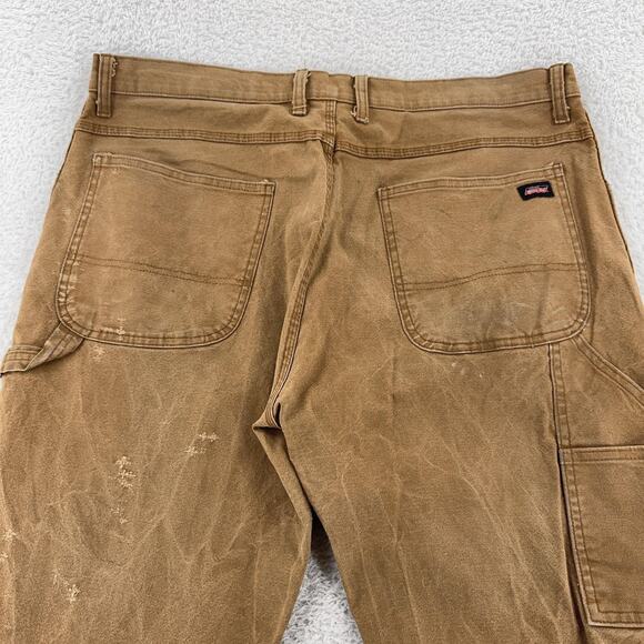 Dickies Carpenter Pants Mens 37x30 Brown Distressed Workwear Utility Canvas - Picture 1 of 12